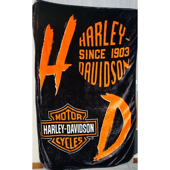 Harley Davidson orange and black emblem soft throw blanket bedding tapestry